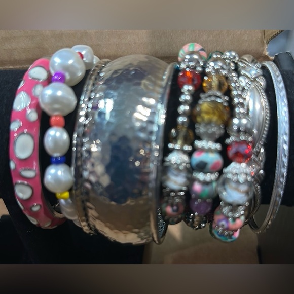 Signature Faith B Colorful Beaded and Silver Bangles Set - Picture 1 of 9